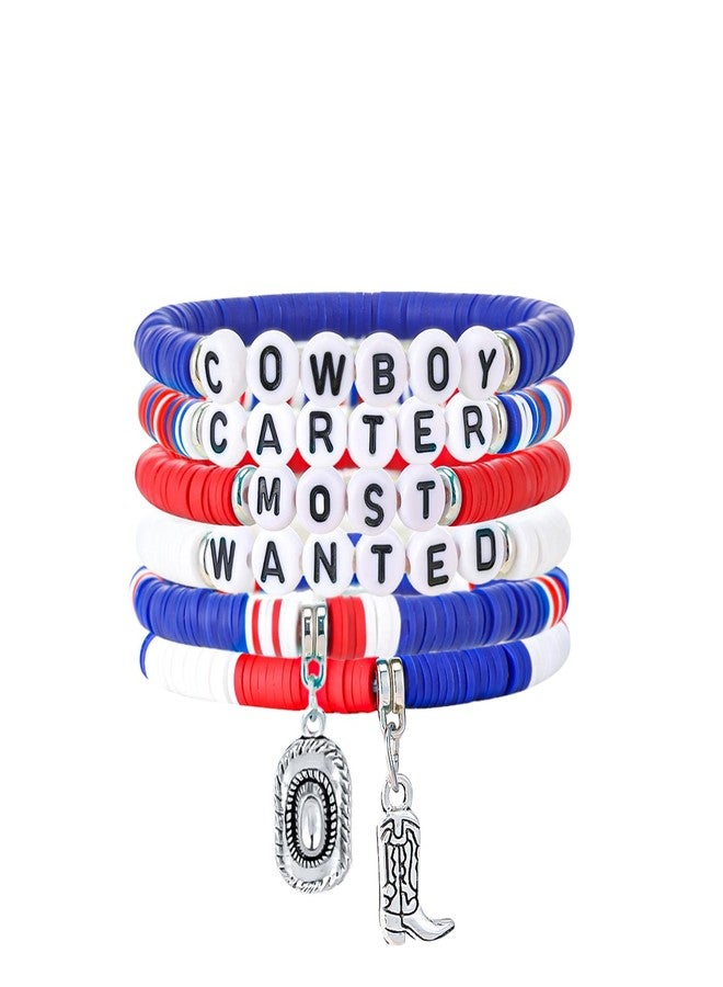 Teemotutu 6 Pcs Cowgir Western Bracelet Set Cowboy Carter Album Tour Inspired Elastic Rope Bracelet for Women Men Fans (Blue) - Image 1